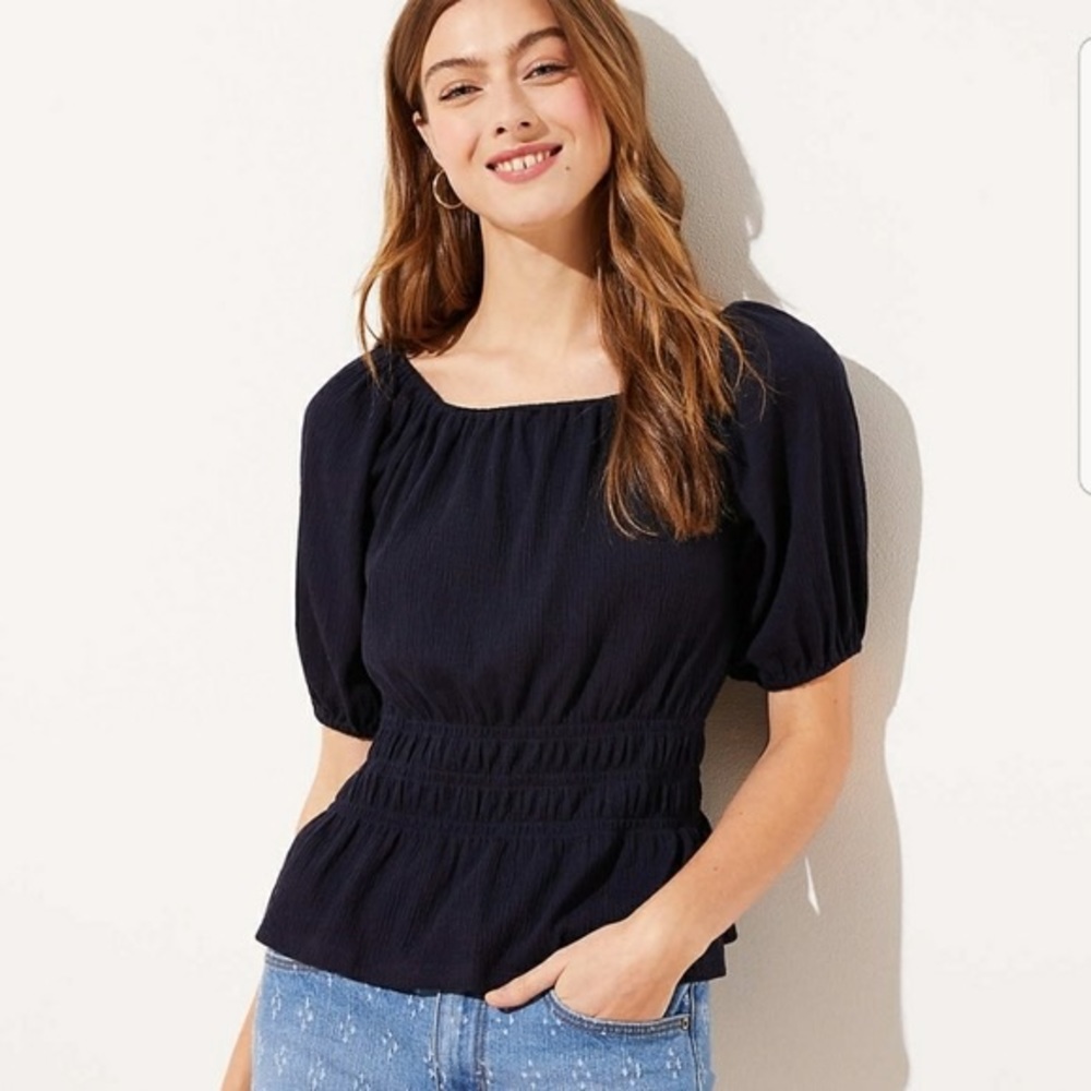 Navy Peplum Blouse